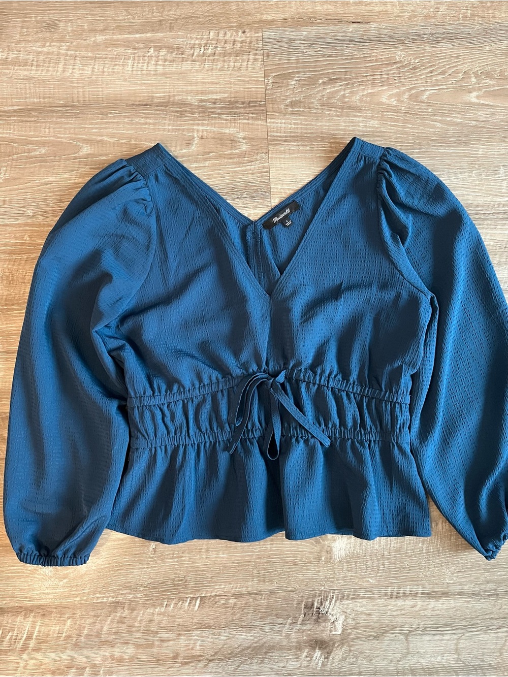 Madewell Blue Tie Waist Blouse Women’s Small Long Sleeve V Neck Top